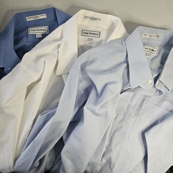 Paul Fredrick Other - Paul Fredrick Mens Dress Shirts 17.5 35 Blue White 3 Pack Non Iron 2 Ply‎ Cotton